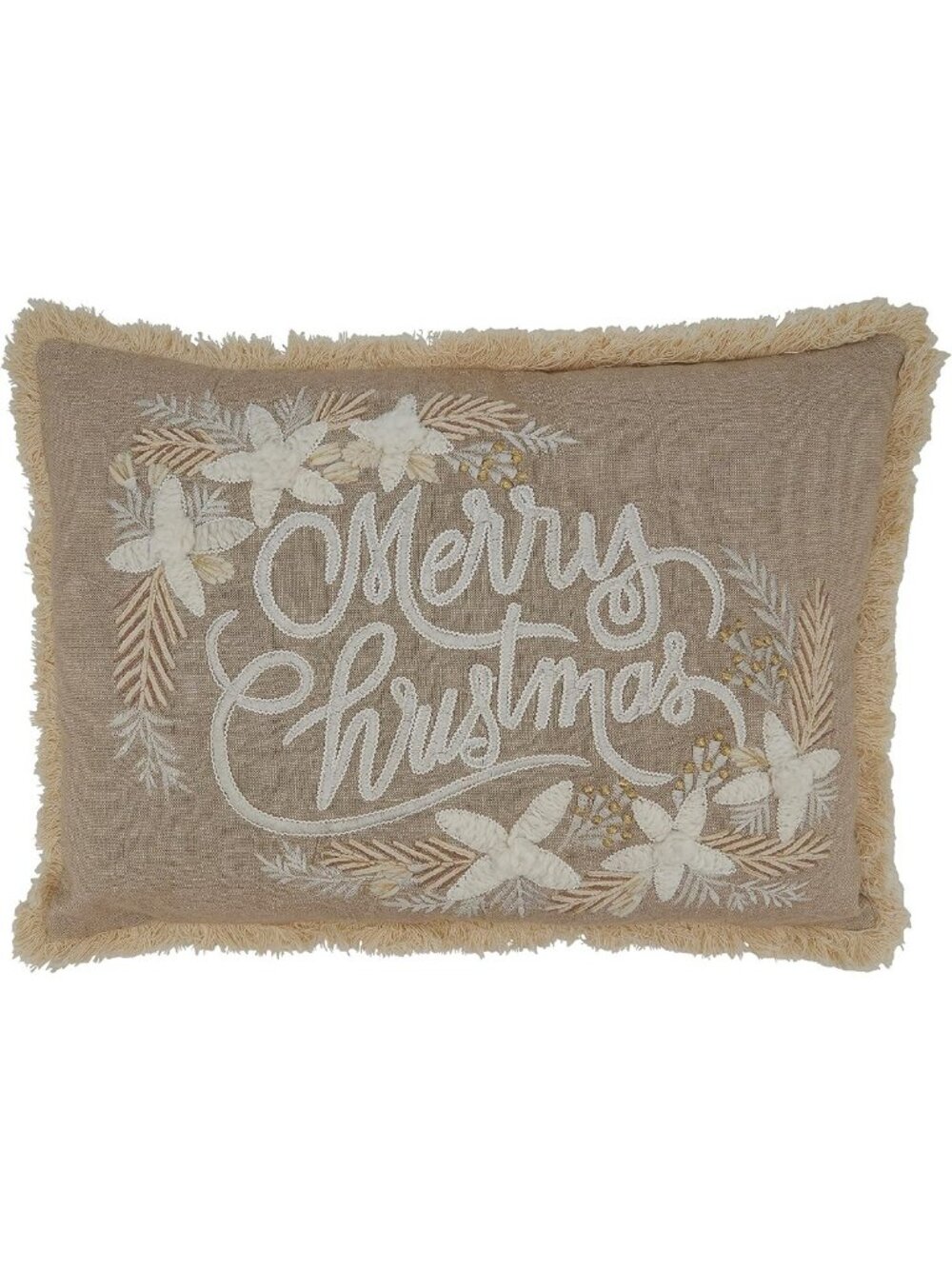 Embroidered Merry Christmas Throw Pillow, 14"x20", Cozy Home Decor, Poly Filling